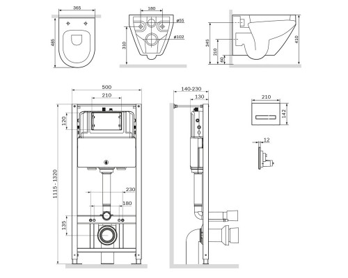 Инсталляция Am.Pm Spirit V2.0, IS450A38.701700 с безободковым унитазом Spirit V2.0 FlashClean, клавиша Touch Pro стекло, черная, крышка микролифт