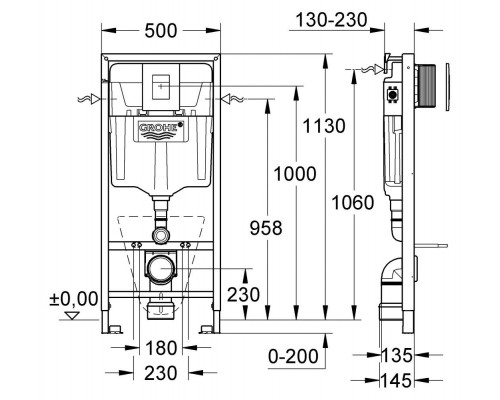 Инсталляция Grohe с безободковым унитазом AM.PM Spirit FlashClean C701700WH, с сиденьем микролифт, комплект