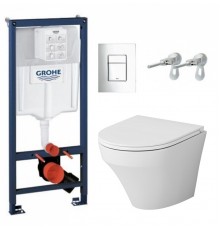 Инсталляция Grohe с безободковым унитазом Am.Pm Inspire C501700WH, сиденье микролифт, комплект 38775001/C501700WH/C507853WH