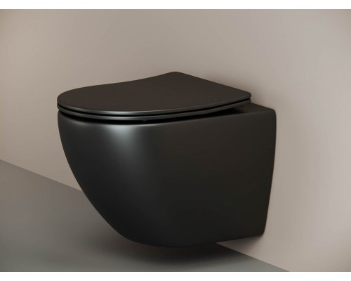 Подвесной безободковый унитаз Ceramica Nova Metropol Rimless черный матовый, сиденье микролифт, CN4002MB