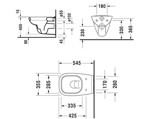 Подвесной унитаз Duravit D-code 45351900A1 (25350900002)  с вертикальным смывом + 0067310000 D-Code крышка-сиденье, петли - нерж.сталь