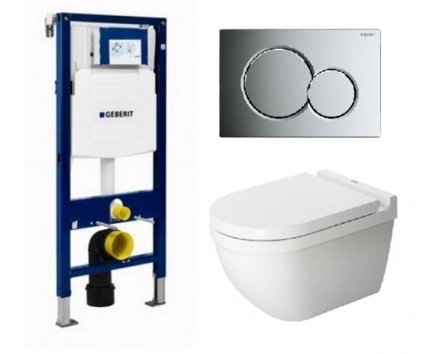 Инсталляция Geberit с безободковым унитазом Duravit Starck 3 Rimless 45270900A1, сиденье микролифт клавиша хром, комплект   198741