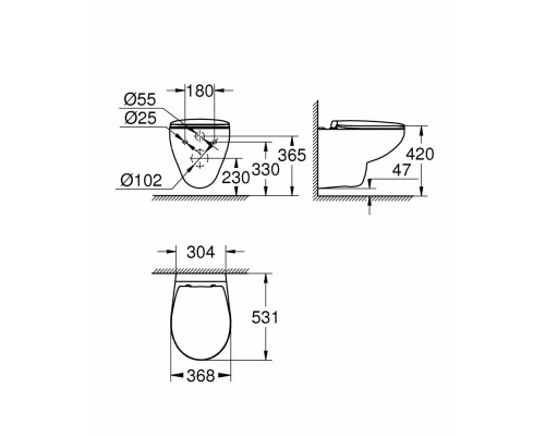 Подвесной унитаз Grohe Bau Ceramic 39351000, безободковый, крышка микролифт