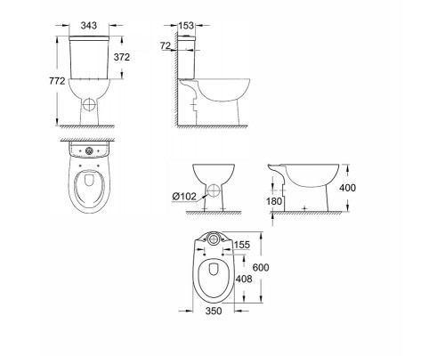 Напольный унитаз Grohe Bau Ceramic 39428000/39437000 с бачком с боковой подводкой