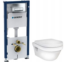 Инсталляция Geberit с безободковым унитазом Gustavsberg Hygienic Flush 5G84HR01, сиденье микролифт, комплект   399215