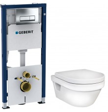 Инсталляция Geberit с безободковым унитазом Gustavsberg Hygienic Flush 5G84HR01, сиденье микролифт, комплект   399215