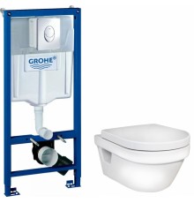 Инсталляция Grohe с безободковым унитазом Gustavsberg Hygienic Flush 5G84HR01, сиденье микролифт, комплект   399579