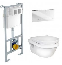 Инсталляция Gustavsberg 92211461, с безободковым унитазом Gustavsberg Hygienic Flush 5G84HR01, сиденье микролифт, клавиша хром комплект