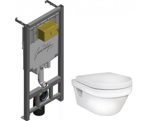 Инсталляция Jacob Delafon E29025-NF, с безободковым унитазом Gustavsberg Hygienic Flush 5G84HR01, сиденье микролифт, комплект