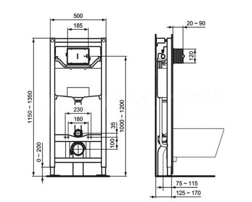 Инсталляция Ideal Standard T386801 с унитазом TESI AquaBlade T007901, сиденье микролифт, комплект