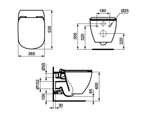 Инсталляция Ideal Standard Prosys с унитазом Tesi AquaBlade, T3868V1, сиденье микролифт, комплект