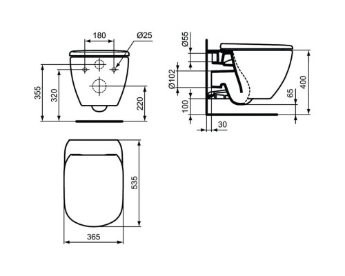 Инсталляция Ideal Standard Prosys с унитазом Tesi Rimless, PR386801, сиденье микролифт, комплект