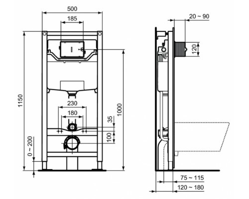 Инсталляция Ideal Standard Prosys Frame 120 M с унитазом Tesi AquaBlade T0079V1, сиденье микролифт, комплект, T0079V15SW