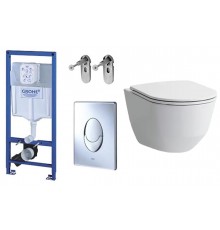 Инсталляция Grohe Rapid SL 38721001 с подвесным, безободковым унитазом Laufen Pro Rimless 8.2096.6.000.000.1, сиденье микролифт, комплект