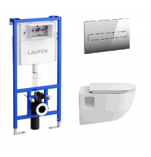 Инсталляция Laufen с безободковым унитазом Laufen Pro New Rimless 8.2096.4.000.000.1PRO, сиденье микролифт клавиша хром, комплект
