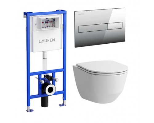Инсталляция Laufen с безободковым унитазом Laufen Pro Rimless 8.6996.6.000.000.R, кнопка, сиденье микролифт, комплект Pack Laufen Pro Rimless