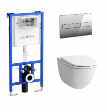 Инсталляция Laufen с безободковым унитазом-биде Laufen Cleanet Riva 8.2069.1.400.000.1, сиденье микролифт клавиша хром, комплект