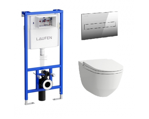 Инсталляция Laufen с безободковым унитазом-биде Laufen Cleanet Riva 8.2069.1.400.000.1, сиденье микролифт клавиша хром, комплект