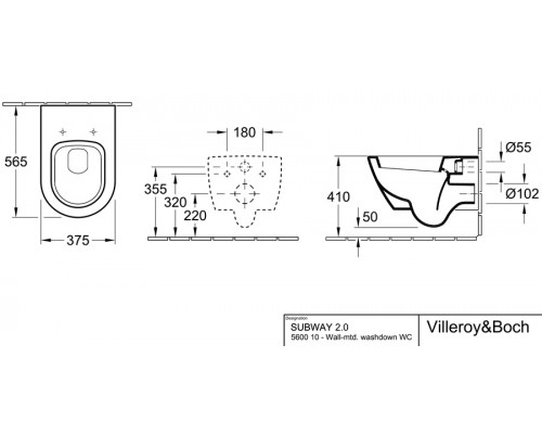 Инсталляция Villeroy&Boch с унитазом Subway 2.0 560010R1, сиденье микролифт клавиша хром, комплект