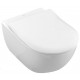 Подвесной безободковый унитаз Villeroy&Boch Subway 2.0 5614R2R1 с покрытием CeramicPlus с крышкой-сиденьем Slimseat с микролифтом, альпийский белый