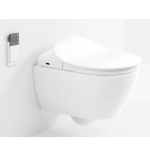 Подвесной безободковый унитаз электронный Villeroy&Boch Subway 2.0 5614 R5R1 с патрубком, крышка-сиденье с функцией биде, с покрытием CeramicPlus