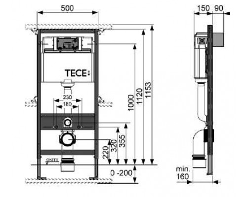 Инсталляция TECE TECEprofil 9300002 с унитазом Vitra Sento 7748B083-0101, крышка микролифт, цвет черный матовый, комплект