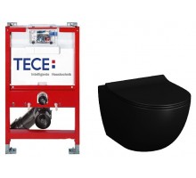 Инсталляция TECE TECEprofil 9300001 с унитазом Vitra Sento 7748B083-0101, крышка микролифт, цвет черный матовый, комплект