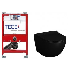 Инсталляция TECE TECEprofil 9300001 с унитазом Vitra Sento 7748B083-0101, крышка микролифт, цвет черный матовый, комплект