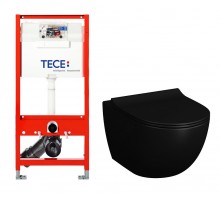 Инсталляция TECE TECEprofil 9300002 с унитазом Vitra Sento 7748B083-0101, крышка микролифт, цвет черный матовый, комплект