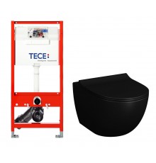 Инсталляция TECE TECEprofil 9300002 с унитазом Vitra Sento 7748B083-0101, крышка микролифт, цвет черный матовый, комплект