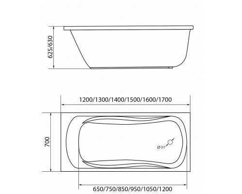 Акриловая ванна 1MarKa Classic 150х70 (У08969)