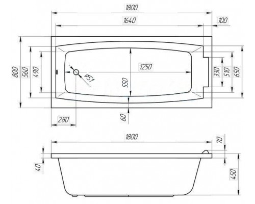 Акриловая ванна 1MarKa Aelita, 180х80 см, 01ае1880