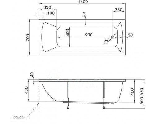 Ванна 1MarKa MODERN, прямоугольная, 140 х 70 см (01мод1470)