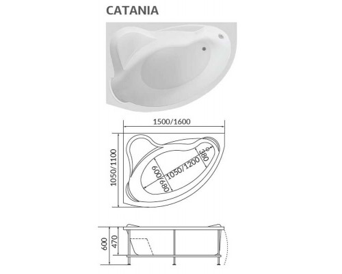 Ванна 1MarKa CATANIA, асимметричная, левая/правая, 160 х 110 см