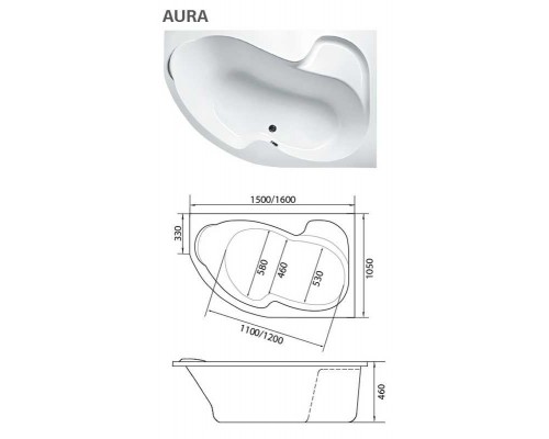 Ванна 1MarKa Aura, асимметричная, левая/правая, 160 x 105 см
