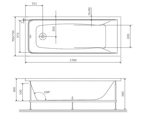 Акриловая ванна Am.Pm Gem 170x75 W90A-170-075W-A