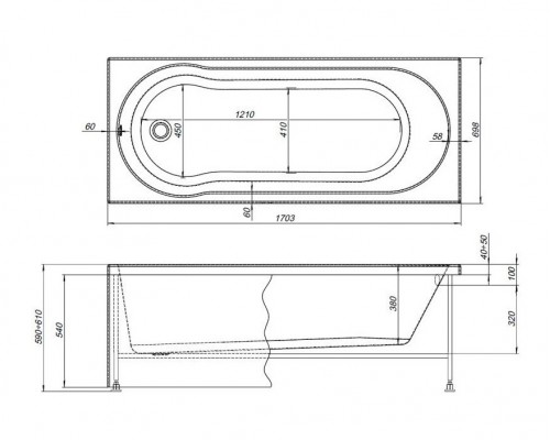 Ванна акриловая Aquanet Light 170 x 70 см 244927, с каркасом, белая