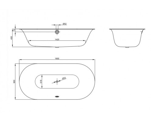 Ванна стальная Bette Lux Oval 3467-000 190 х 90 х 45 см с шумоизоляцией, белая (для удлиненного слива-перелива)