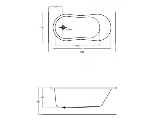 Ванна акриловая Cersanit Nike 150 x 70 см, прямоугольная, белая, 63346