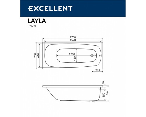 Ванна акриловая Excellent Layla WAEX.LAY17WH, 170 x 75 см