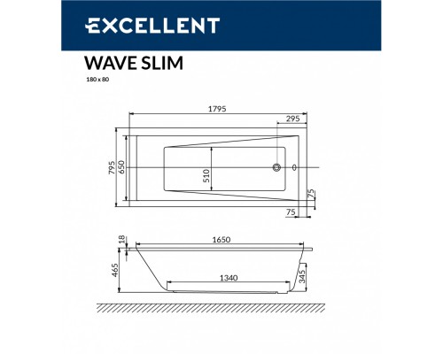 Ванна акриловая Excellent Wave Slim 180 х 80 см (WAEX.WAV18WHS)