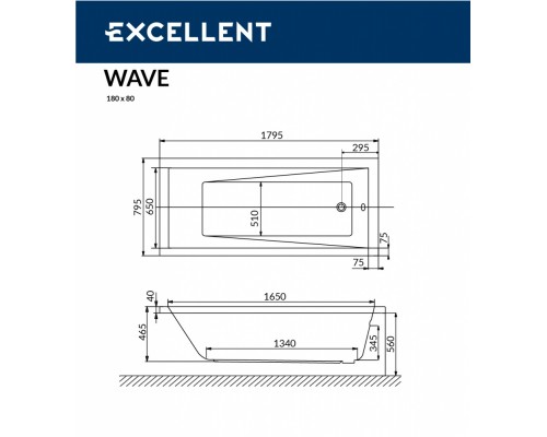 Ванна акриловая Excellent Wave 180 х 80 см (WAEX.WAV18WH)