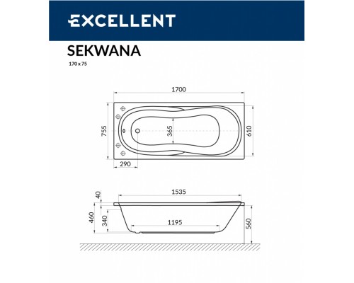 Ванна акриловая Excellent Sekwana 170 х 75 см, WAEX.SEK17WH Elit-san.ru