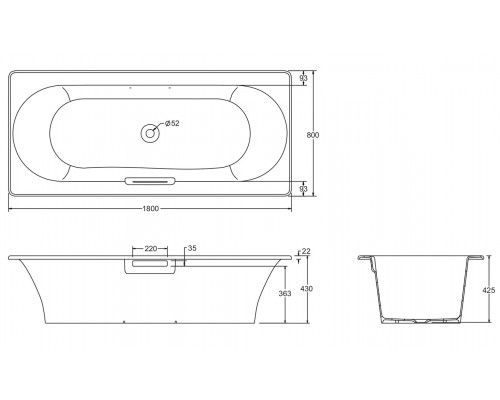 Ванна чугунная Jacob Delafon Volute E6D900-0, 180 x 80 см, цвет белый