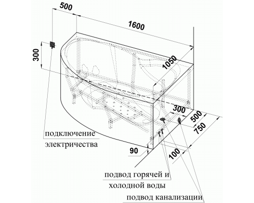 Акриловая ванна Радомир Амелия 160 х 105 см