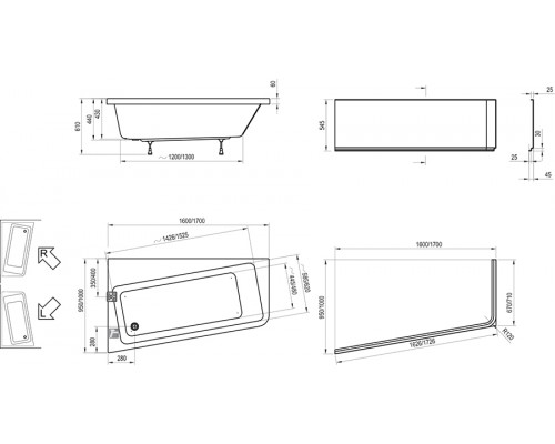Акриловая ванна Ravak 10° угловая, левая/правая, 170 х 100 см, белая, C811000000/C821000000