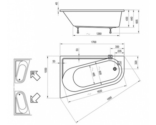 Акриловая ванна Ravak Chrome 170 х 70 см, левая/правая, белая, CA31000000/CA41000000