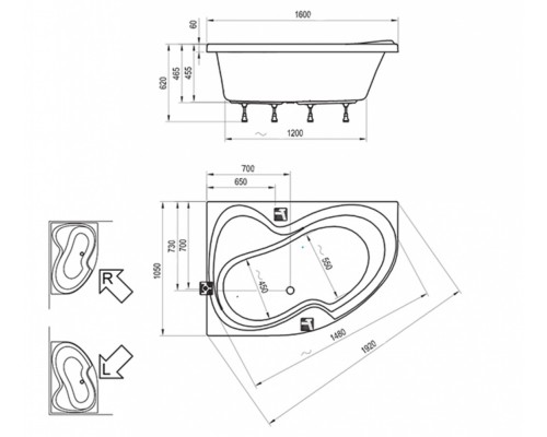 Акриловая ванна Ravak Rosa II 160 x 105 см, левая/правая, белая, CM21000000/CL21000000