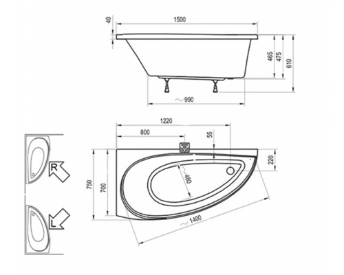 Акриловая ванна Ravak Avocado 150 х 75 см, белая, левая/правая, CT01000000/CS01000000