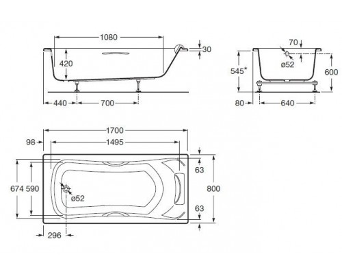 Акриловая ванна Roca BeCool 170x80 с ручками ZRU9302852